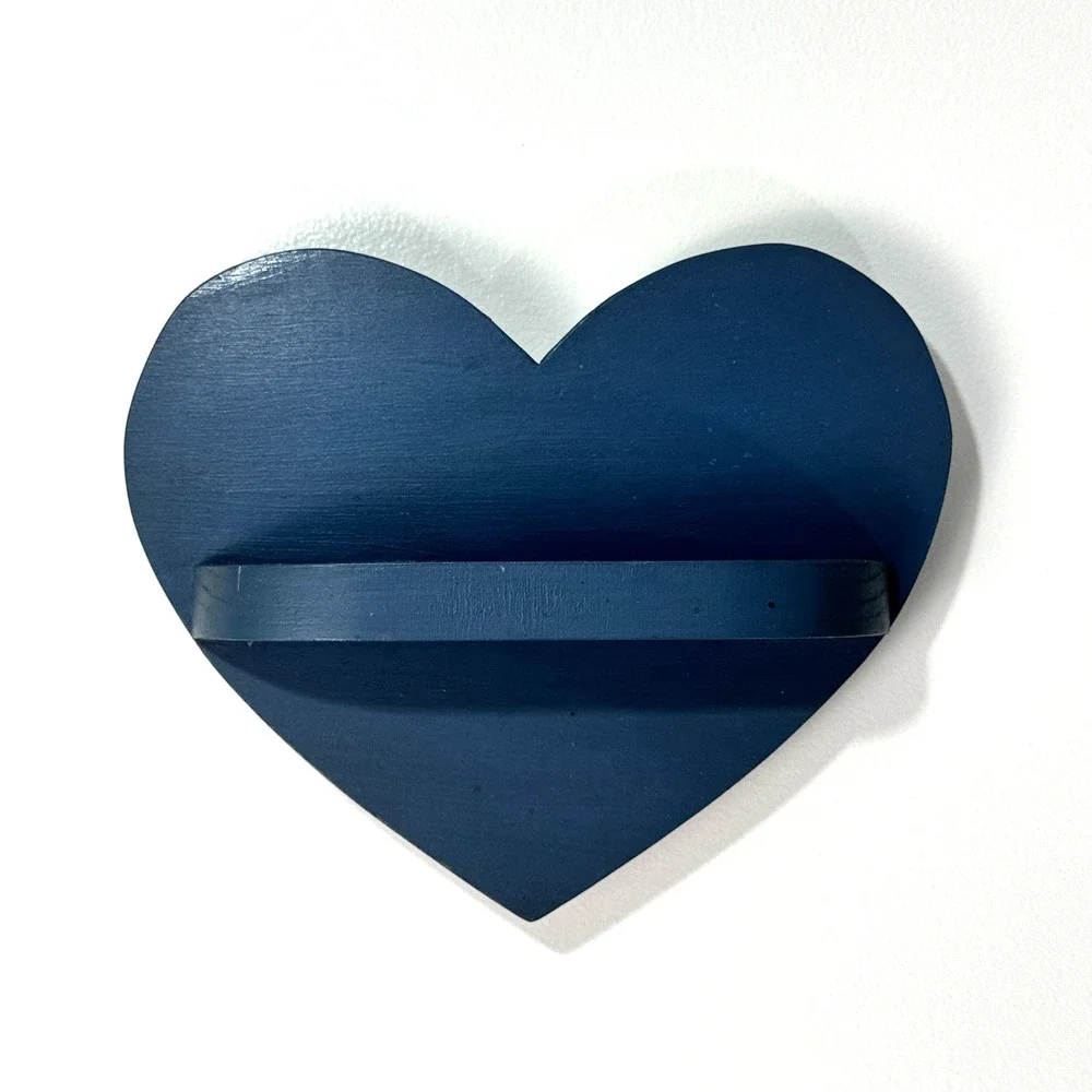 Wooden Blue Heart Shelf Wall Decor Trinkets 8.5